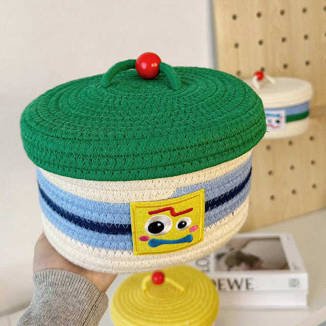 Hand-sewn cotton rope desktop storage box entrance key storage basket student dormitory car snack storage storage