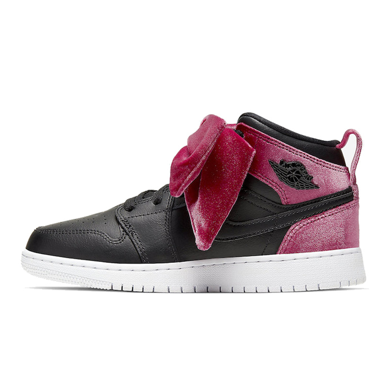 Jordan Air Jordan 1 Mid Bow 牛皮 粉丝绒缎带 中帮 儿童篮球鞋