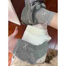 Bow socks womens mid-calf summer thin mesh breathable cotton Japanese style gray summer white short socks