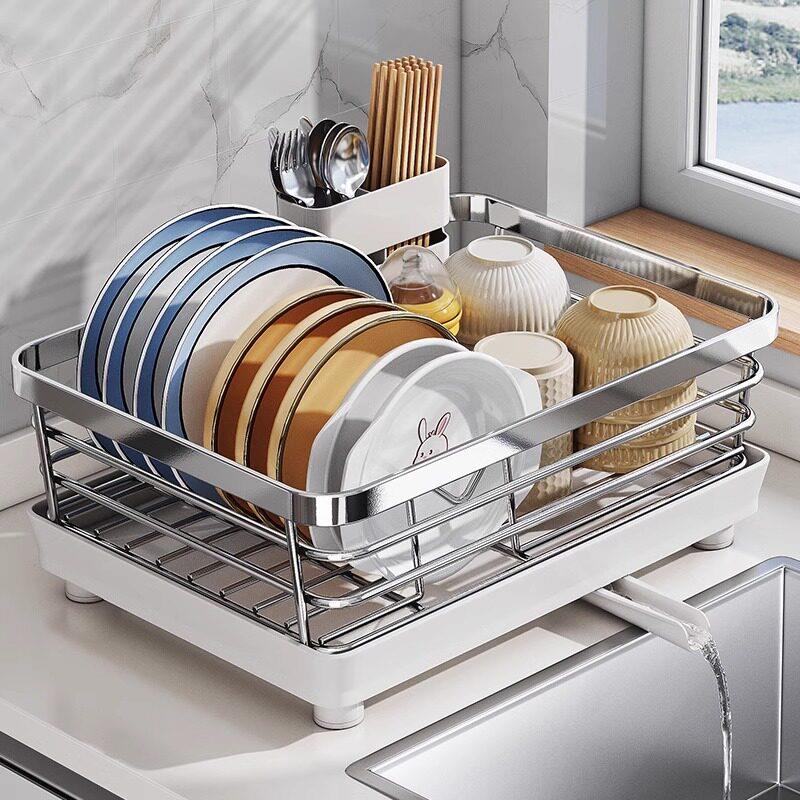 Kitchen 304 stainless steel dish storage rack kitchen storage rack single layer drain basket bowl rack for draining dishes