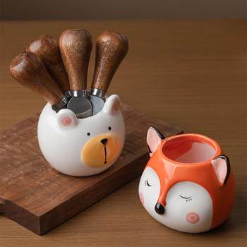 Optimal creative japanese stainless steel fruit fork storage jar dessert fork watermelon fork bowl children's wooden cute card