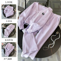 Xiaoxiangfeng casual sportswear suit for women spring and autumn thin salt style fashionable V-neck sweatshirt and trousers two-piece set