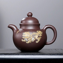 Mou Jinfen a famous Yangao expert hand-made original ore old sky green clay painting full of blessings purple clay teapot capacity 350 ml