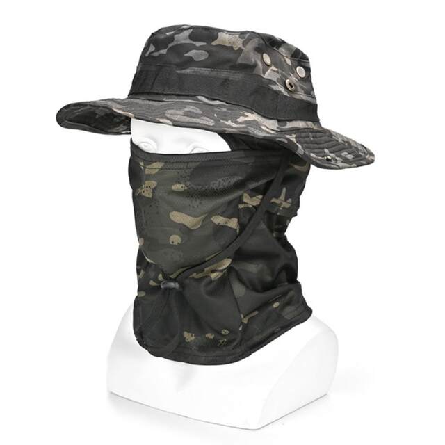 Camouflage round edge bean hat outdoor military fan mountaineering bicycle mask camping fishing warm sun protection breathable quick-drying