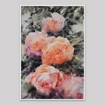 Wang Jians Blooming Flowers of Wealth watercolor on paper pure hand-painted flower watercolor painting living room and restaurant entrance decoration painting