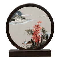 Suzhou embroidery pure hand embroidery purple sandalwood double-sided embroidery ornaments ancient landscape creative Chinese style craft ornaments