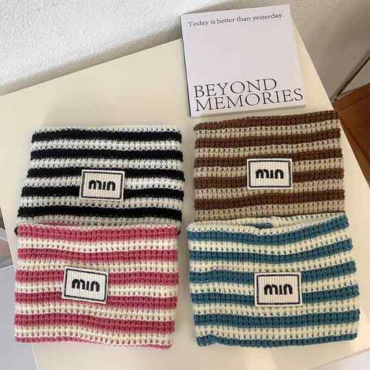 Knitted widened striped headband for autumn and winter, warm and versatile, western style, forehead protection letter patch, internet celebrity loose headgear for women