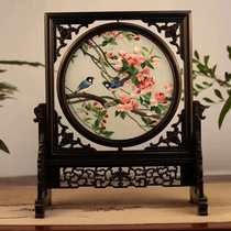 Su embroidery pure hand embroidery purple sandalwood double-sided embroidery ornament Birds and Flowers New Chinese style craft gift