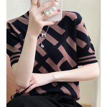 Pure wool letter sweater for women 2022 spring and autumn new style fashionable high-end temperament comfortable short-sleeved top
