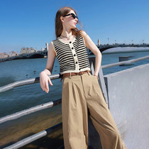 2024 new summer style U-neck knitted vest vest hollow striped cardigan thin shirt for women D392G6026M50