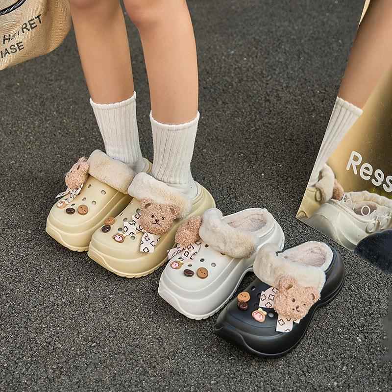 Winter Clogs with Added Fleece for Outdoor Wear, Home Slippers with Thick Soles, Non-Slip, Furry, Indoor Warm, Height-Increasing, New Winter Product Winter Clogs with Added Fleece for Outdoor Wear, Home Slippers with Thick Soles, Non-Slip, Furry, Indoor Warm, Height-Increasing, New Winter Product