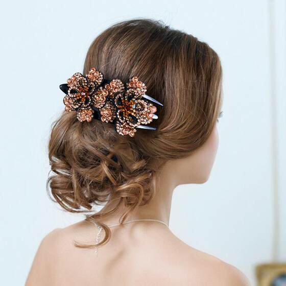 Hair Clip for Women's Back of Head, Large Hair Clip, Flower Rhinestone Duckbill Clip, Mother's Top Clip, Hair Clip Clip