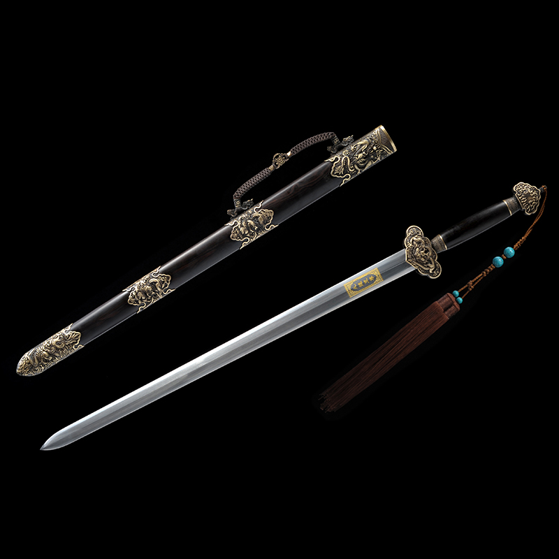 Kowloon Heavy Sword (made of old fitted octafacial patterned steel black sandalwood) Zhejiang master unopened with a long sword