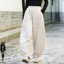 23 winter womens bloomers new style ramie cotton sand washed symmetrical quilted quilted thickened trousers loose womens cotton trousers