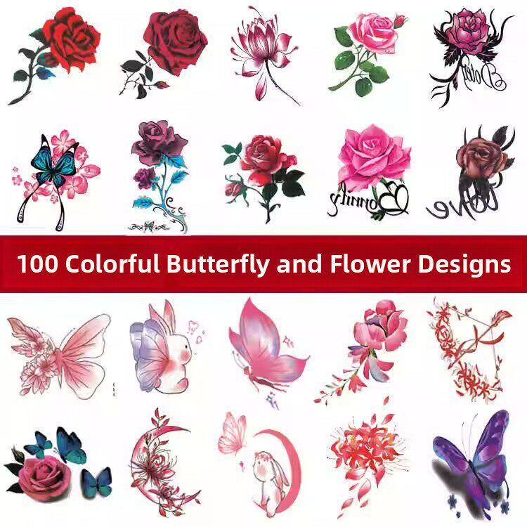 Tattoo Stickers Are Waterproof and Long-Lasting, and Are Suitable for Women. Fresh and Realistic Rose and Butterfly Designs for the Chest, Sexy Colorful Stickers