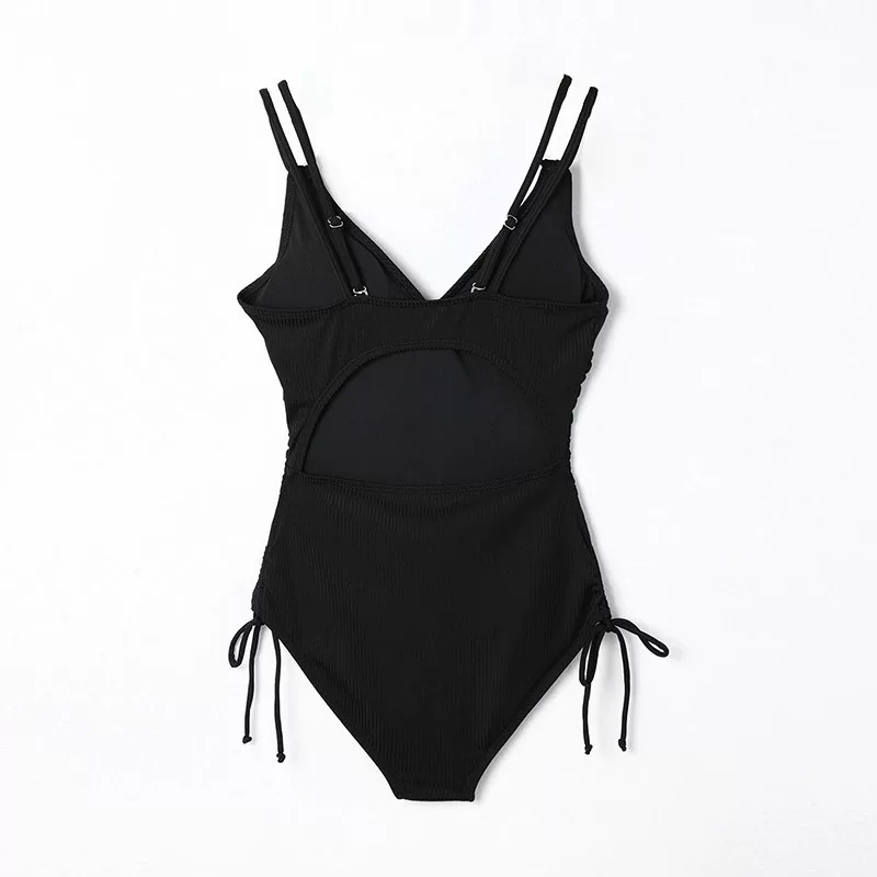 Solid color collar and suspender one piece swimsuit for wome