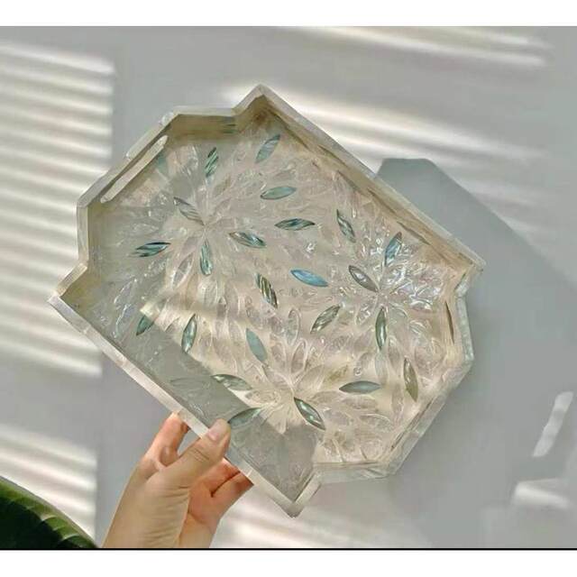Full-colored white snow lotus tray polygonal tea tray fruit storage tray jewelry tray