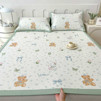 Summer ice silk mat three-piece set can be machine washed cool bed sheets for children's folding air conditioning soft mat summer mat
