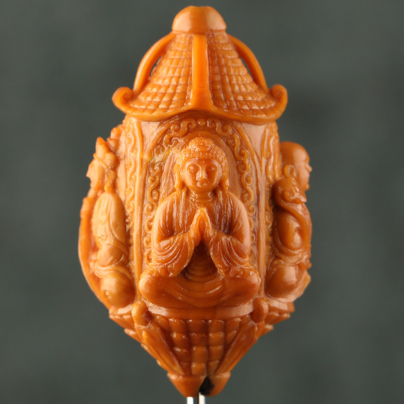 2 4x4 1cm (on four sides Buddha) Liu Xiaoqin works olives nuclear sculpted triflower oil nuclear single seed pendant