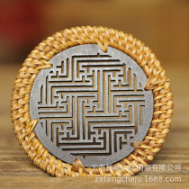 Vietnamese handmade rattan Zen tea coasters creative hollow window grilles cork pot pads coasters insulation pads tea set accessories