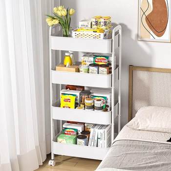 Multi-layer metal movable kitchen storage rack with wheeled bookshelf floor-standing cart storage rack bathroom storage rack