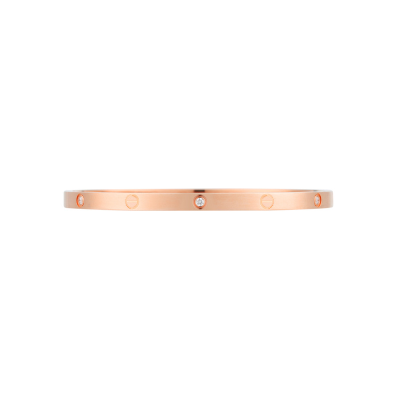 Unused New Cartier Love Series 18K Rose Gold Narrow Band Bracelet with 6 Diamonds Unused New Cartier Love Series 18K Rose Gold Narrow Band Bracelet with 6 Diamonds