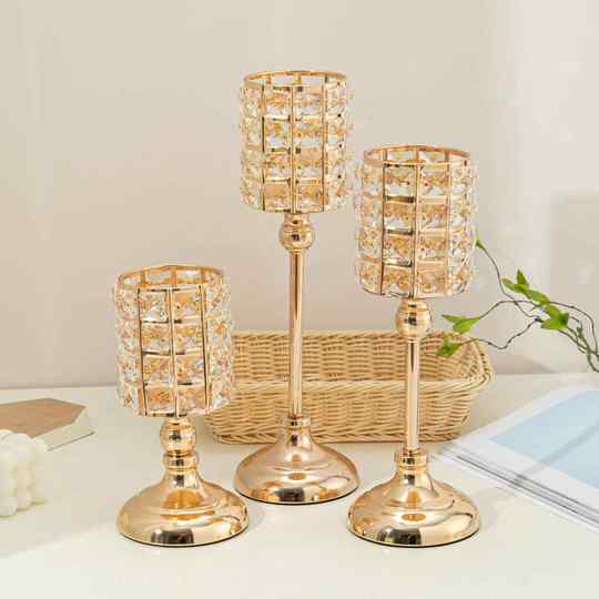 欧式轻奢水晶烛台高脚蜡烛台餐桌装饰品工艺品摆件道具外贸蜡烛杯