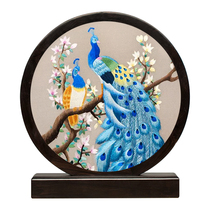 Suzhou embroidery pure hand embroidery purple sandalwood double-sided embroidery ornament Peacock creative Chinese style craft ornament
