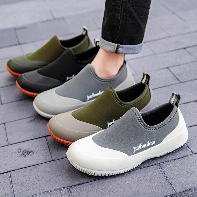 New Brown Men's Short-Tube Low-Cut Deck Shoes, Fashionable Rain Boots, Waterproof and Non-Slip Outdoor Water Shoes, Wading Shoes