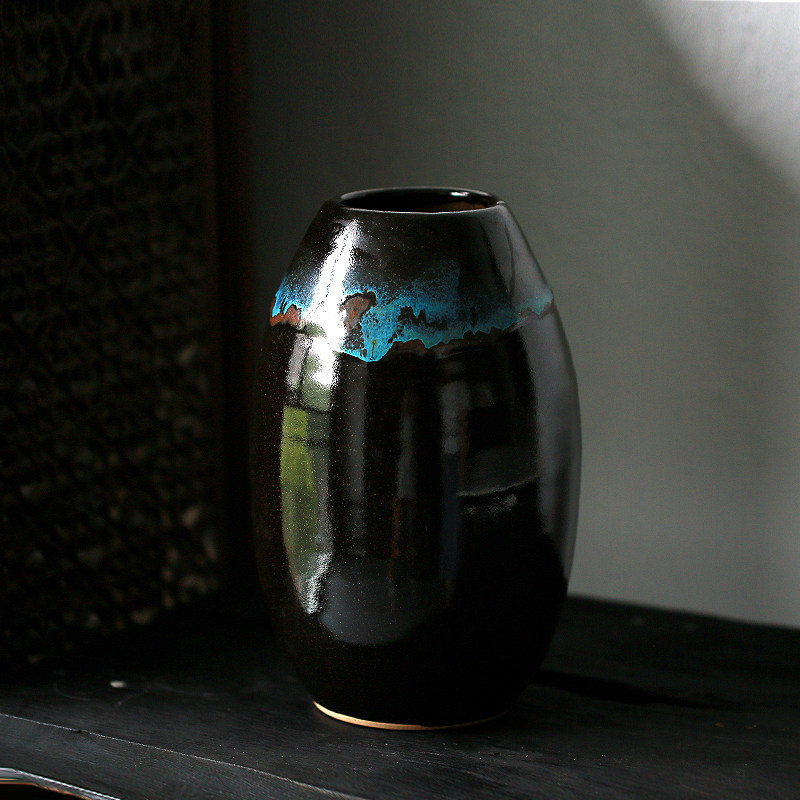 Japanese Ikebana Satsuma Burning Persimmon Yuan Taoyuan Black Satsuma Glaze Big Vase In Ming - Taobao