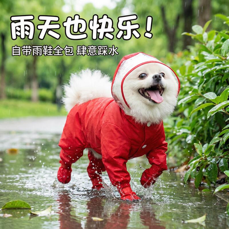 Dog-Specific Raincoat, Four-Legged Waterproof Full-Body Cover with Built-In Rain Boots, Leash-Compatible Clothing for Teddy and Bichon, Rain Poncho