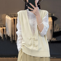 Retro knitted vest for women V-neck 100 pure cotton thread overlay vest vest sleeveless cardigan over top