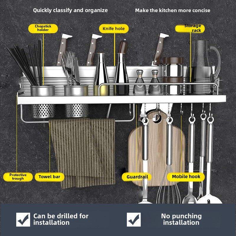 Kitchen Storage Rack, No-Drill Space-Saving Aluminum Seasoning Storage Rack, Multifunctional Knife Holder for Kitchen and Bathroom Kitchen Storage Rack, No-Drill Space-Saving Aluminum Seasoning Storage Rack, Multifunctional Knife Holder for Kitchen and Bathroom