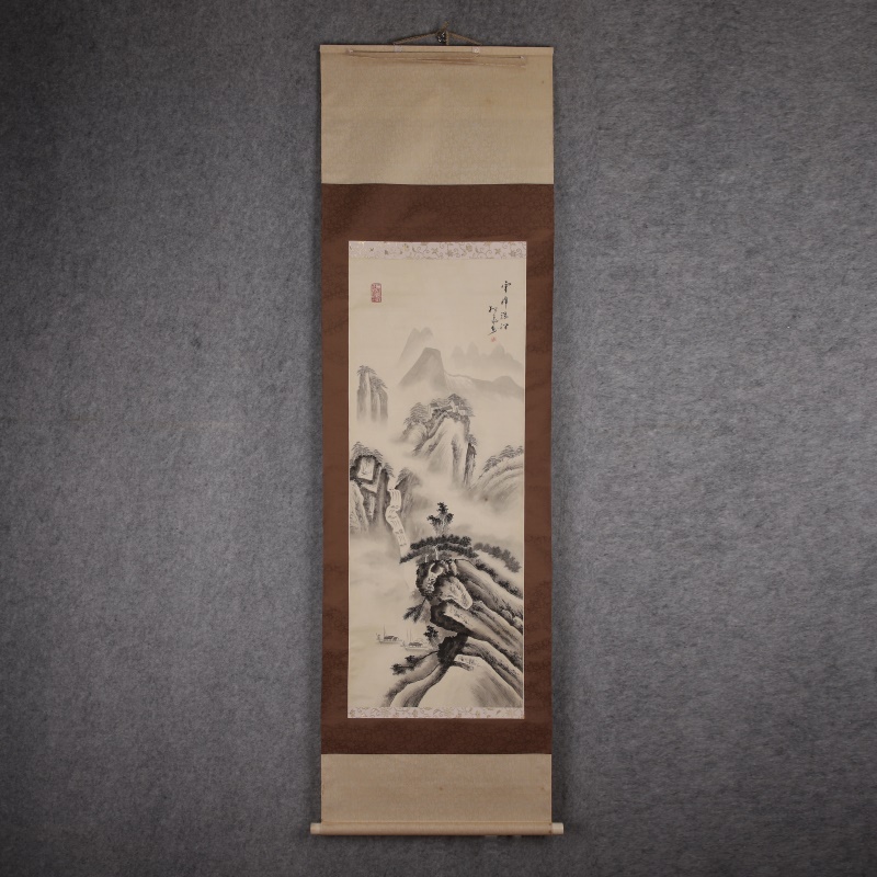 (Morning Market) Japanese Return, Landscape, Vertical Scroll on Silk, Private Collection 1499
