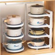 Kitchen pot storage rack countertop corner under sink cabinet built-in rack adjustable pot rack artifact collection
