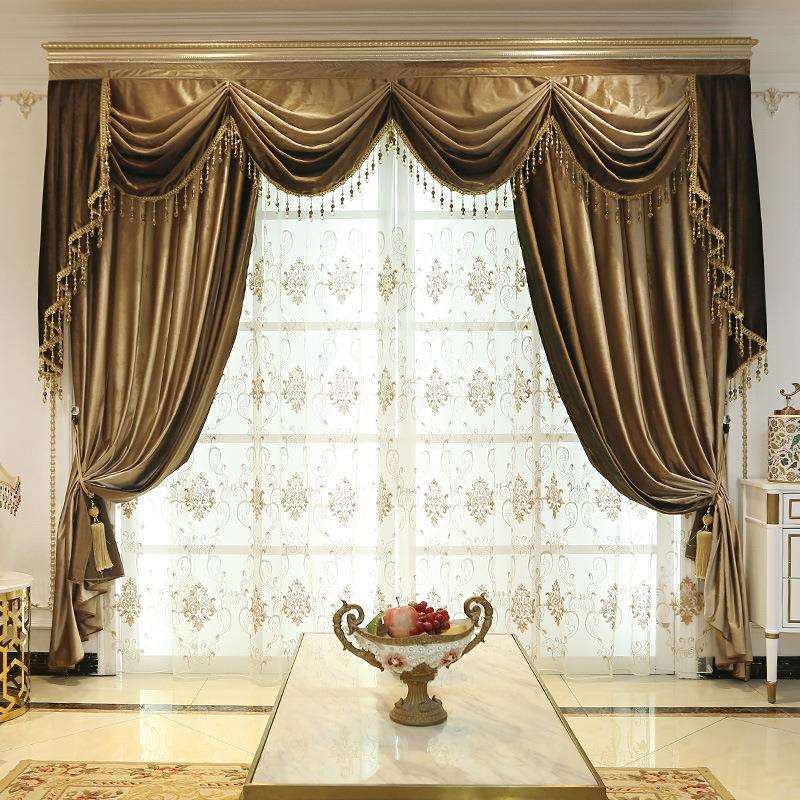 7Yx European-Style Living Room Curtains, Luxurious and Elegant, Blackout Thick Velvet Curtains for Villa Bedrooms, Simple European Window Valances and Curtain Headers