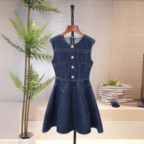 Zhixiu same style] SP family 2024 summer new heavy industry denim skirt French sweet sleeveless slim dress