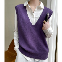 2022 Autumn New Layered Knitted Vest Womens College Style V-Neck Loose Pullover Vest Lazy Sleeveless Waistcoat