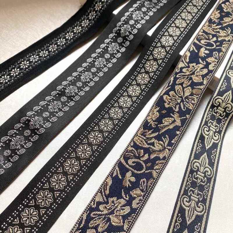 Jeans, Pants, Clothes, Widened Side Strips, Widened Accessories, Retro Jacquard Webbing, Neckline Decorative Fabric Trim Strips