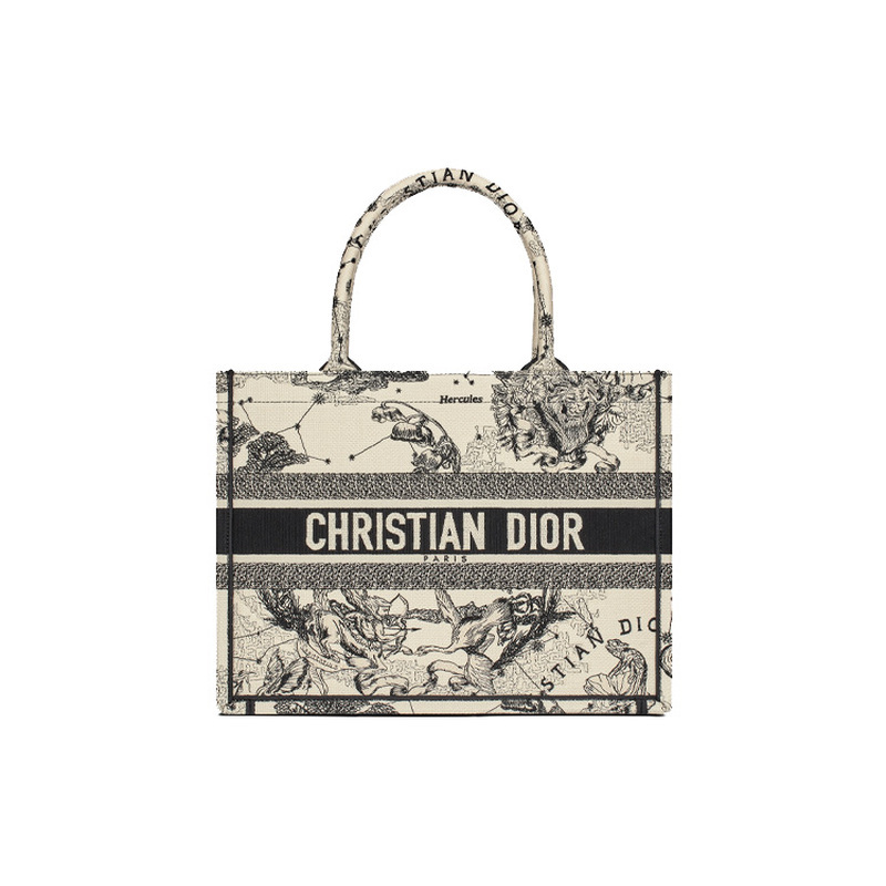 9.9 New Dior/Dior Booktote Dior Zodiac Embroidered Cream White Medium Tote Bag Handbag