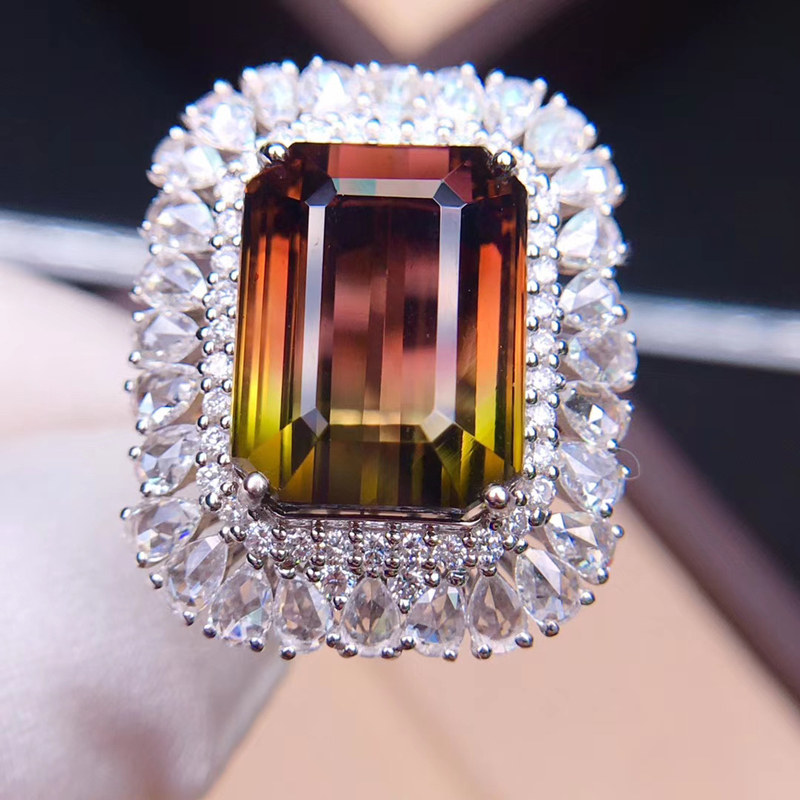 12 2 carat large natural watermelon tourmaline ring 18k gold inlaid with diamonds can be changed for free