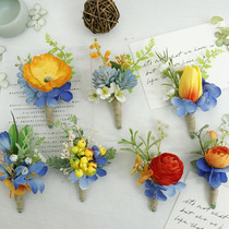 Yiyage 327 wedding supplies banquet guest simulation flower bride and groom corsage hand flower orange blue