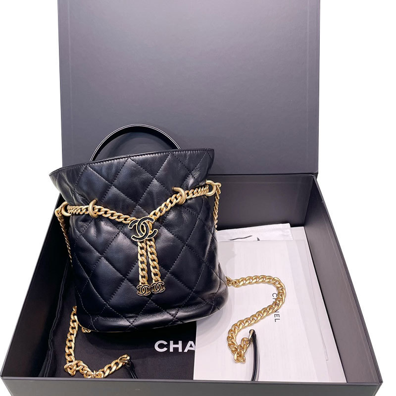 [in Stock] Full Set of Chanel Black and Gold Vintage Bucket Bags for Women, Genuine from the Store