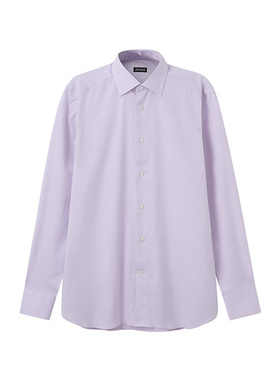 Zegna SS24 纯色棉质单排扣长袖衬衫 男款 浅粉紫色