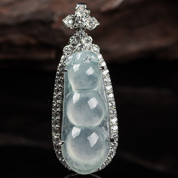 Natural myanmar jade bean pendant women's genuine 925 inlaid ice-run full four seasons peace pendant 2.84g
