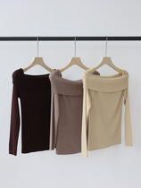 Lyocell Tencel one-neck sweater long-sleeved design off-shoulder top spring and autumn pullover French early spring new product