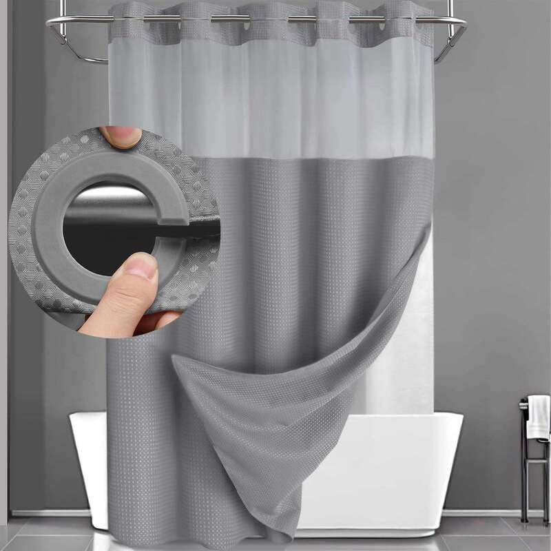 Cross-Border Hot-Selling Hookless Shower Curtain Set, Double-Layer (with Lining), Detachable, White Waffle Shower Curtain