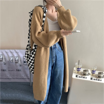 Mid-length sweater cardigan coat for women spring and autumn Korean style loose lazy style long over the knee early autumn outer knitted sweater