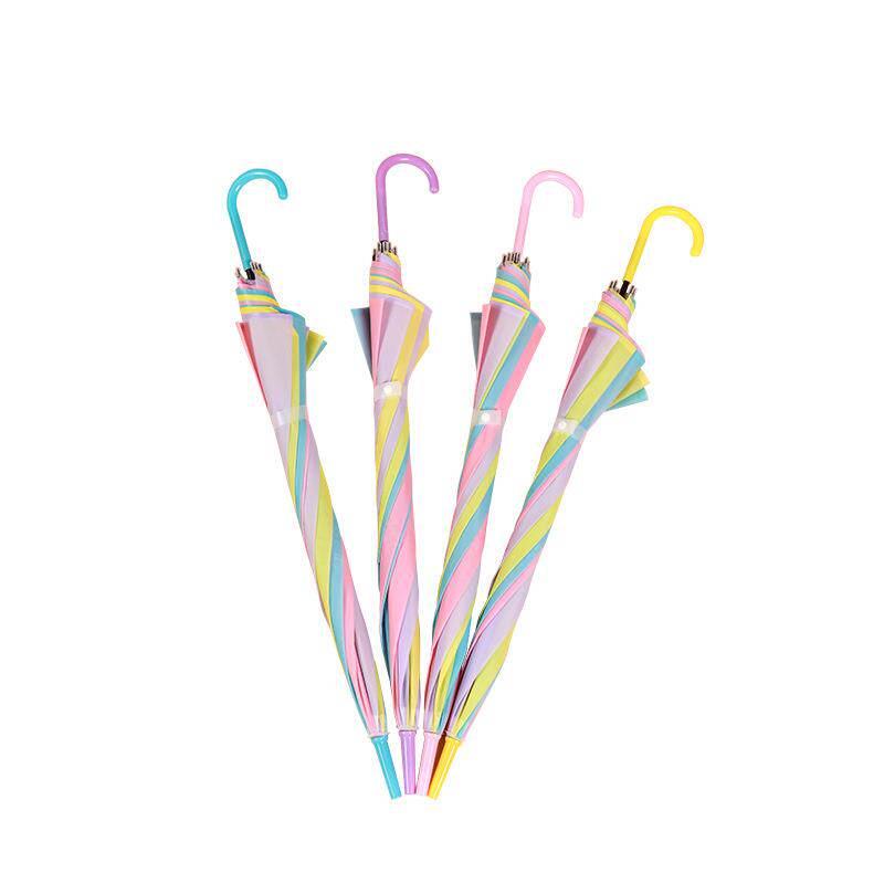 Rainbow Umbrella for Children, Candy-Colored Frosted Transparent Umbrella, Japanese-Style Internet Celebrity Fairy Umbrella, Dual-Use for Sun and Rain, Long-Handle Umbrella