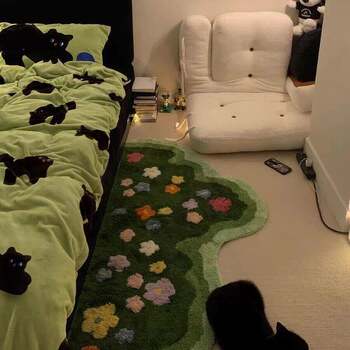 Fangcao green bedside blanket bedroom thick plush flocked floor mat anti-slip carpet